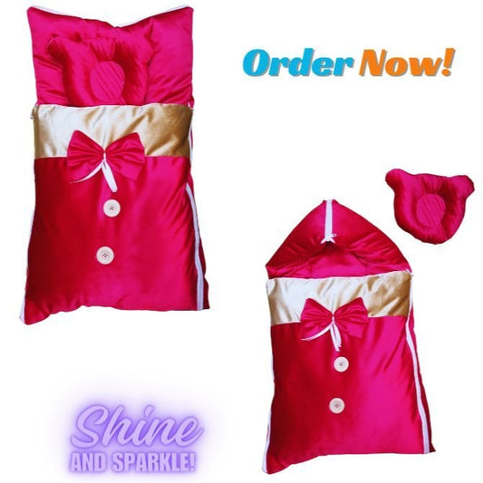 New Born Baby Sleeping Bag Shine Valvet Winter Multicolor Hood & Pilllow