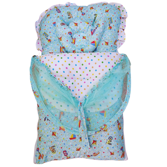 New Born Baby Sleeping Bag Attached Foldable Mosquito Saver Net with Pillow