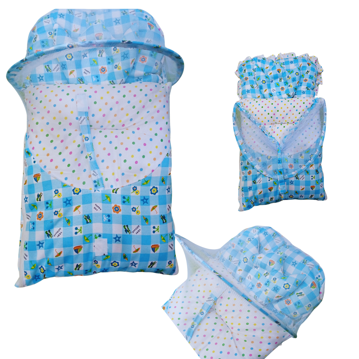 New Born Baby Sleeping Bag Attached Foldable Mosquito Saver Net with Pillow
