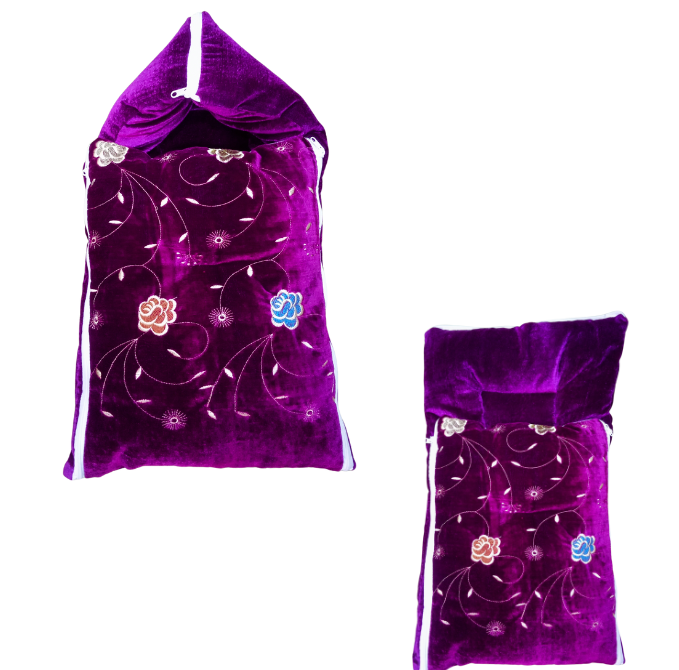 Baby Sleeping Bag Velvet Stuff Embroidery Design - Multicolor- Fancy Set