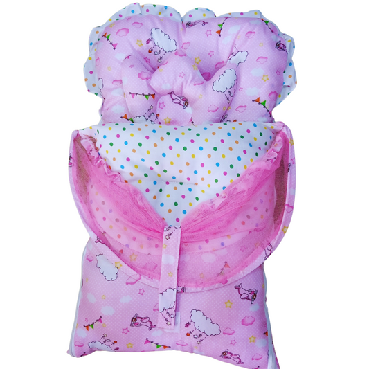 New Born Baby Sleeping Bag Attached Foldable Mosquito Saver Net with Pillow