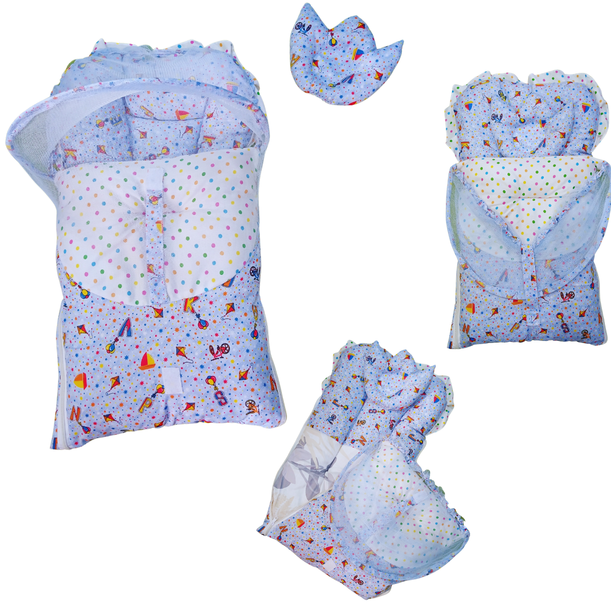 New Born Baby Sleeping Bag Attached Foldable Mosquito Saver Net with Pillow
