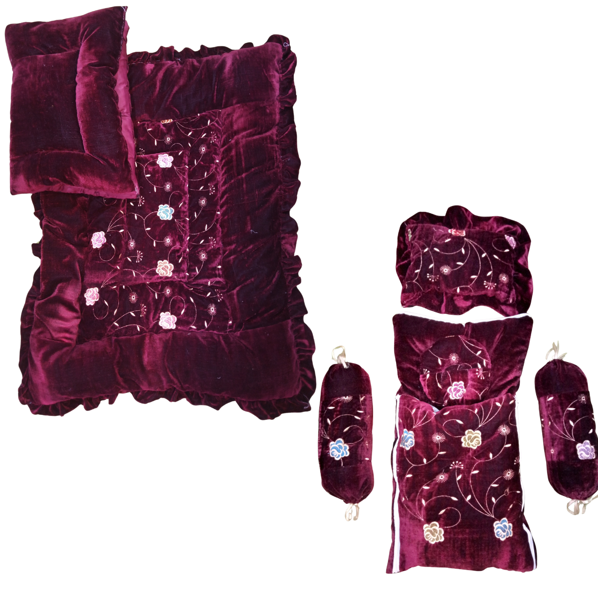 Baby Sleeping Complete Bedding Set 7pcs, Winter Velvet Stuff Hot & Soft Multicolor